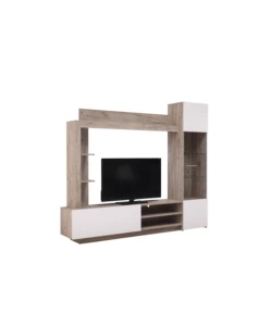 Mobile tv per soggiorno "torino" rovere e bianco, 204x35x174,5 cm